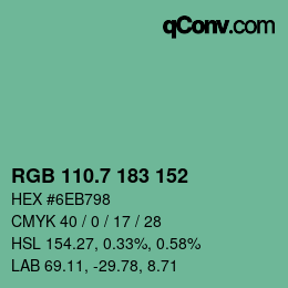 カラーコード: RGB 110.7 183 152 | qconv.com