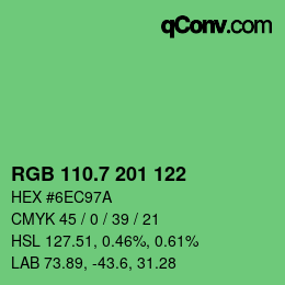 カラーコード: RGB 110.7 201 122 | qconv.com