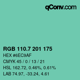 カラーコード: RGB 110.7 201 175 | qconv.com
