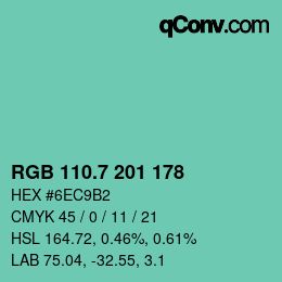 カラーコード: RGB 110.7 201 178 | qconv.com
