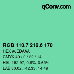 颜色代码: RGB 110.7 218.6 170 | qconv.com