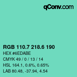 カラーコード: RGB 110.7 218.6 190 | qconv.com