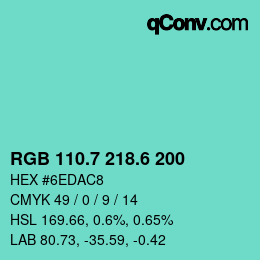 Color code: RGB 110.7 218.6 200 | qconv.com