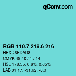 カラーコード: RGB 110.7 218.6 216 | qconv.com