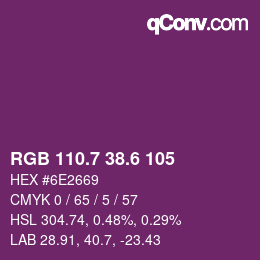 カラーコード: RGB 110.7 38.6 105 | qconv.com