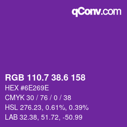 カラーコード: RGB 110.7 38.6 158 | qconv.com