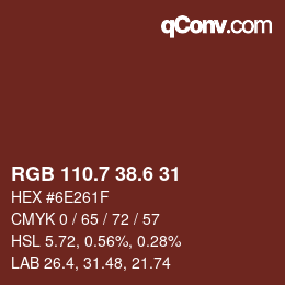 カラーコード: RGB 110.7 38.6 31 | qconv.com