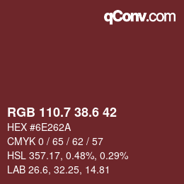 カラーコード: RGB 110.7 38.6 42 | qconv.com
