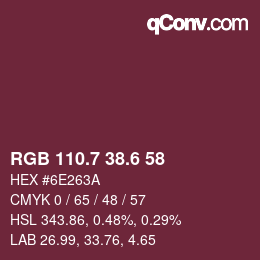 カラーコード: RGB 110.7 38.6 58 | qconv.com