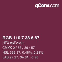 カラーコード: RGB 110.7 38.6 67 | qconv.com