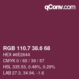 カラーコード: RGB 110.7 38.6 68 | qconv.com