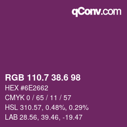 カラーコード: RGB 110.7 38.6 98 | qconv.com
