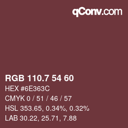 カラーコード: RGB 110.7 54 60 | qconv.com