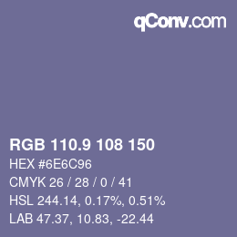 カラーコード: RGB 110.9 108 150 | qconv.com