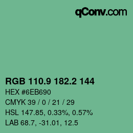 カラーコード: RGB 110.9 182.2 144 | qconv.com