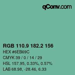 カラーコード: RGB 110.9 182.2 156 | qconv.com