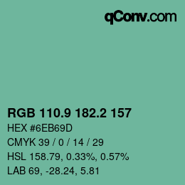 カラーコード: RGB 110.9 182.2 157 | qconv.com