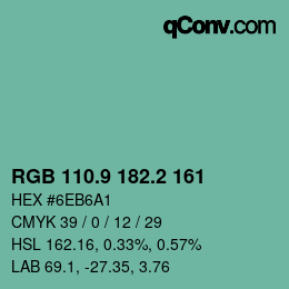 カラーコード: RGB 110.9 182.2 161 | qconv.com