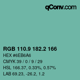 カラーコード: RGB 110.9 182.2 166 | qconv.com