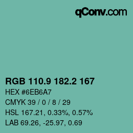 カラーコード: RGB 110.9 182.2 167 | qconv.com