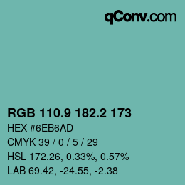 カラーコード: RGB 110.9 182.2 173 | qconv.com