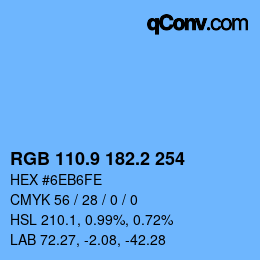 カラーコード: RGB 110.9 182.2 254 | qconv.com