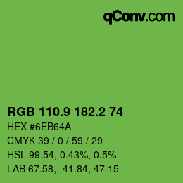 カラーコード: RGB 110.9 182.2 74 | qconv.com