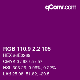 カラーコード: RGB 110.9 2.2 105 | qconv.com
