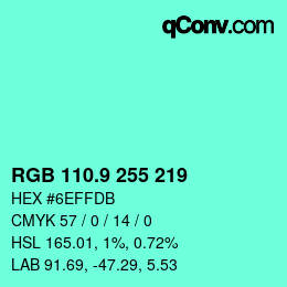 カラーコード: RGB 110.9 255 219 | qconv.com