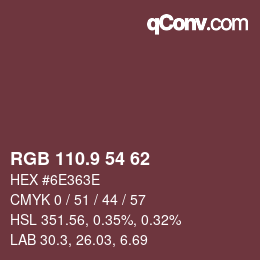 Color code: RGB 110.9 54 62 | qconv.com
