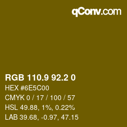 カラーコード: RGB 110.9 92.2 0 | qconv.com