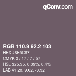 Color code: RGB 110.9 92.2 103 | qconv.com