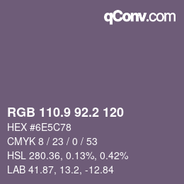 Código de color: RGB 110.9 92.2 120 | qconv.com