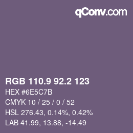 カラーコード: RGB 110.9 92.2 123 | qconv.com