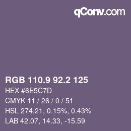 Color code: RGB 110.9 92.2 125 | qconv.com