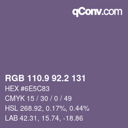 カラーコード: RGB 110.9 92.2 131 | qconv.com