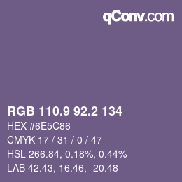 カラーコード: RGB 110.9 92.2 134 | qconv.com