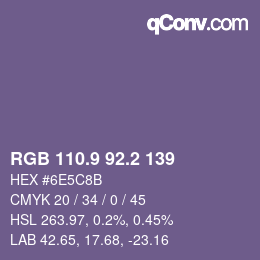 カラーコード: RGB 110.9 92.2 139 | qconv.com