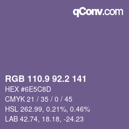 カラーコード: RGB 110.9 92.2 141 | qconv.com