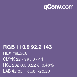 カラーコード: RGB 110.9 92.2 143 | qconv.com
