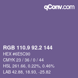 カラーコード: RGB 110.9 92.2 144 | qconv.com