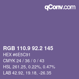 カラーコード: RGB 110.9 92.2 145 | qconv.com