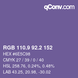 カラーコード: RGB 110.9 92.2 152 | qconv.com