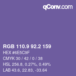 カラーコード: RGB 110.9 92.2 159 | qconv.com