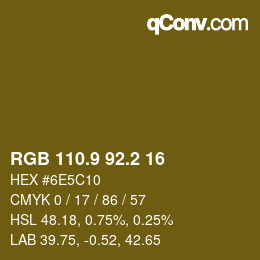 Color code: RGB 110.9 92.2 16 | qconv.com
