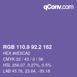 カラーコード: RGB 110.9 92.2 162 | qconv.com