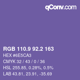 カラーコード: RGB 110.9 92.2 163 | qconv.com