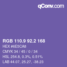 カラーコード: RGB 110.9 92.2 168 | qconv.com