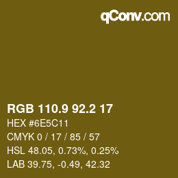 カラーコード: RGB 110.9 92.2 17 | qconv.com