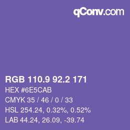 カラーコード: RGB 110.9 92.2 171 | qconv.com